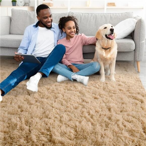 Soft Area Rugs for Living Room Bedroom Plush Fluffy Rug 6x9 Feet, Beige Shag Rug - Picture 5 of 7